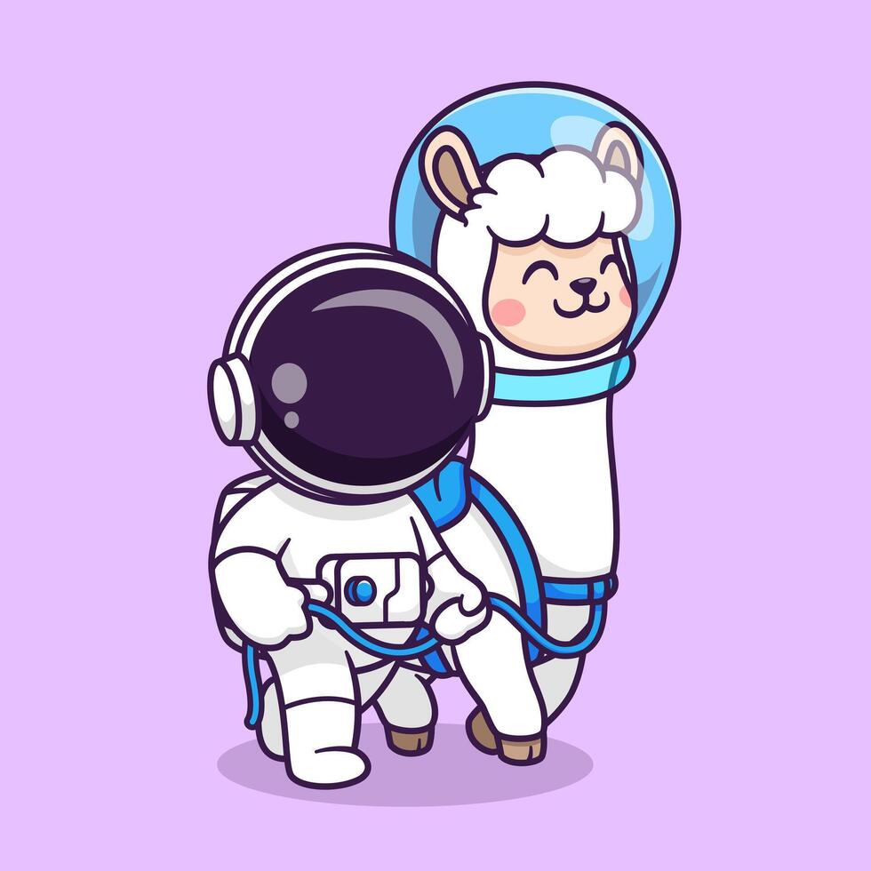 Cute Astronaut With Llama Astronaut Cartoon Vector Icon Illustration. Science Animal Icon Concept Isolated Premium Vector. Flat Cartoon Style