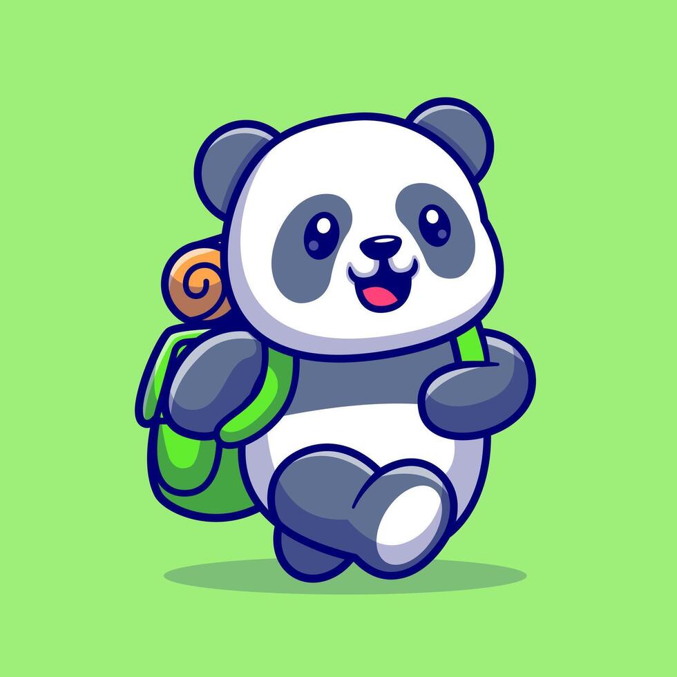 Cute Panda Traveling With Backpack Cartoon Vector Icon Illustration. Animal Nature Icon Concept Isolated Premium Vector. Flat Cartoon Style