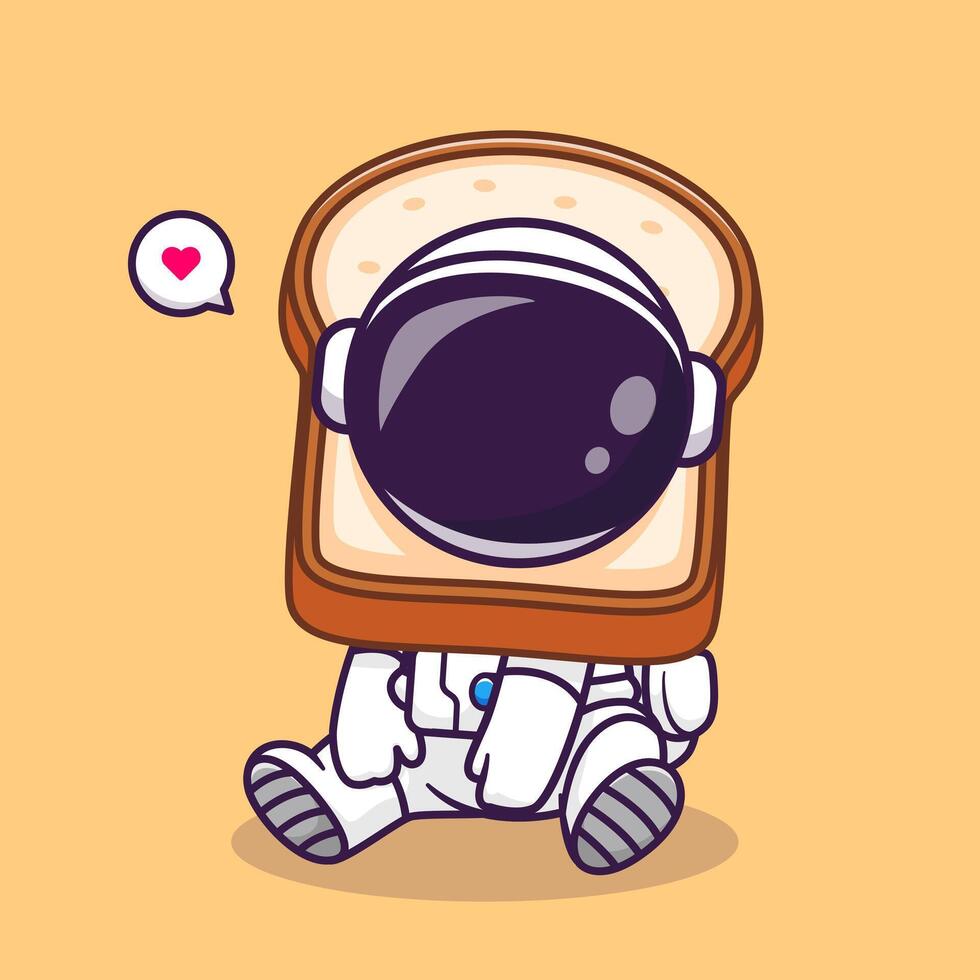 Cute Astronaut With Bread Cartoon Vector Icon Illustration. Science Food Icon Concept Isolated Premium Vector. Flat Cartoon Style