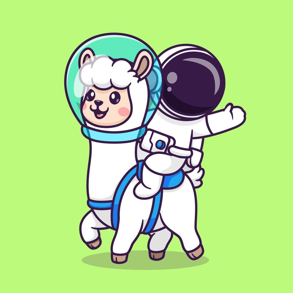 Cute Astronaut Riding Llama Astronaut Cartoon Vector Icon Illustration. Science Animal Icon Concept Isolated Premium Vector. Flat Cartoon Style