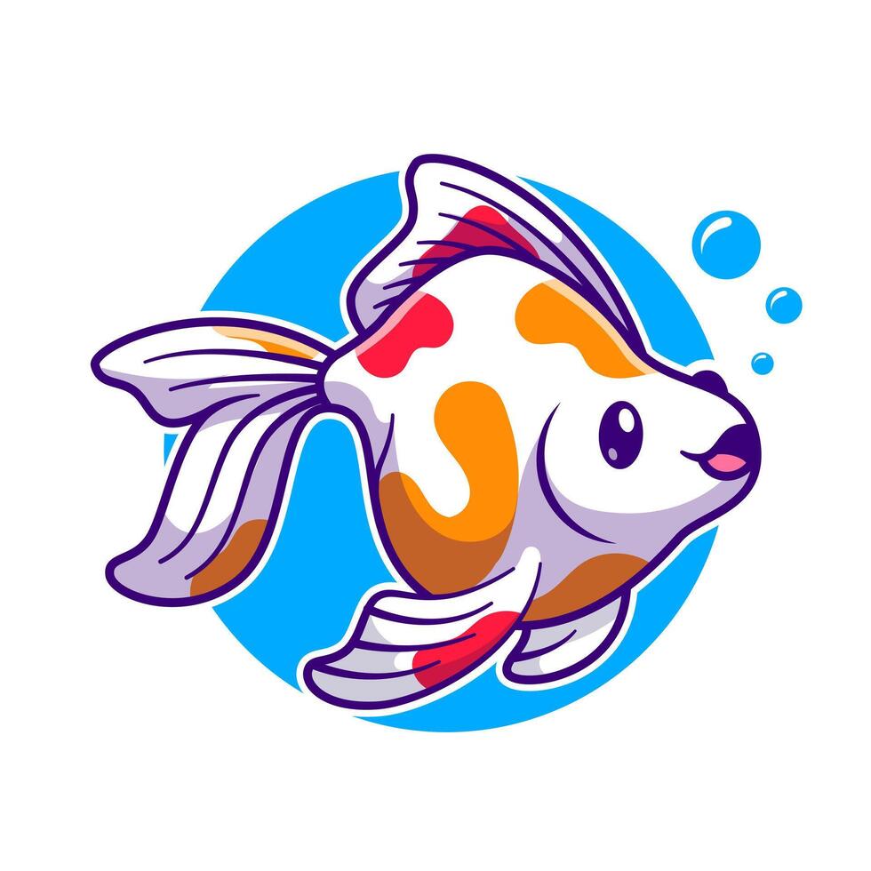 Cute Goldfish Swimming Cartoon Vector Icon Illustration. Animal Nature Icon Concept Isolated Premium Vector. Flat Cartoon Style