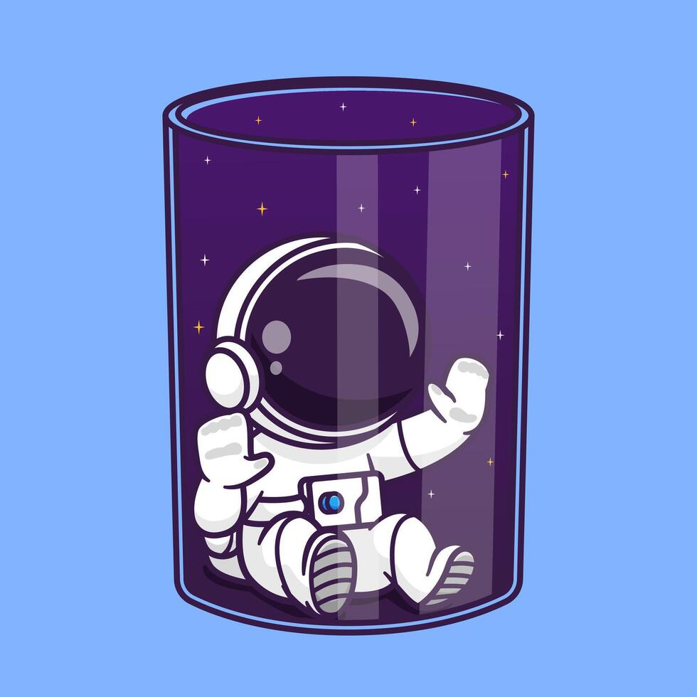 Cute Astronaut In Space Glass Cartoon Vector Icon Illustration. Science Technology Icon Concept Isolated Premium Vector. Flat Cartoon Style