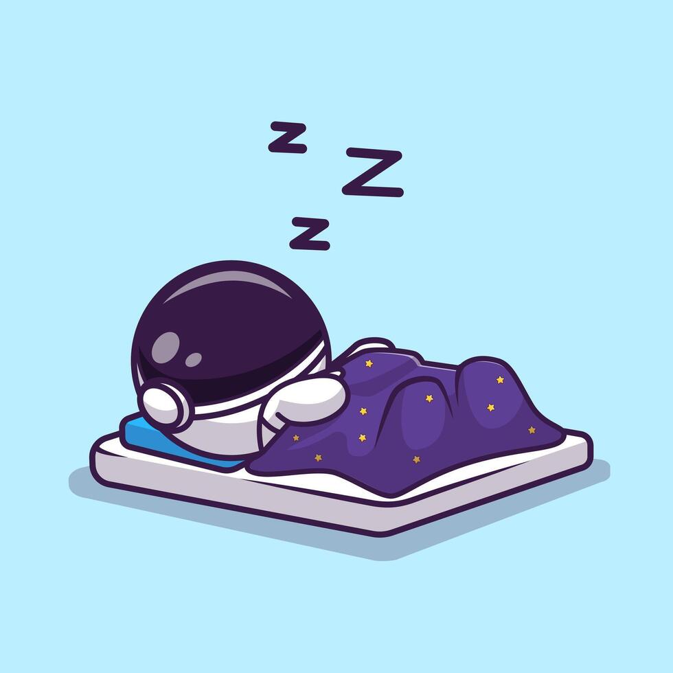 Cute Astronaut Sleeping With Blanket Space Cartoon Vector Icon Illustration. Science Technology Icon Concept Isolated Premium Vector. Flat Cartoon Style