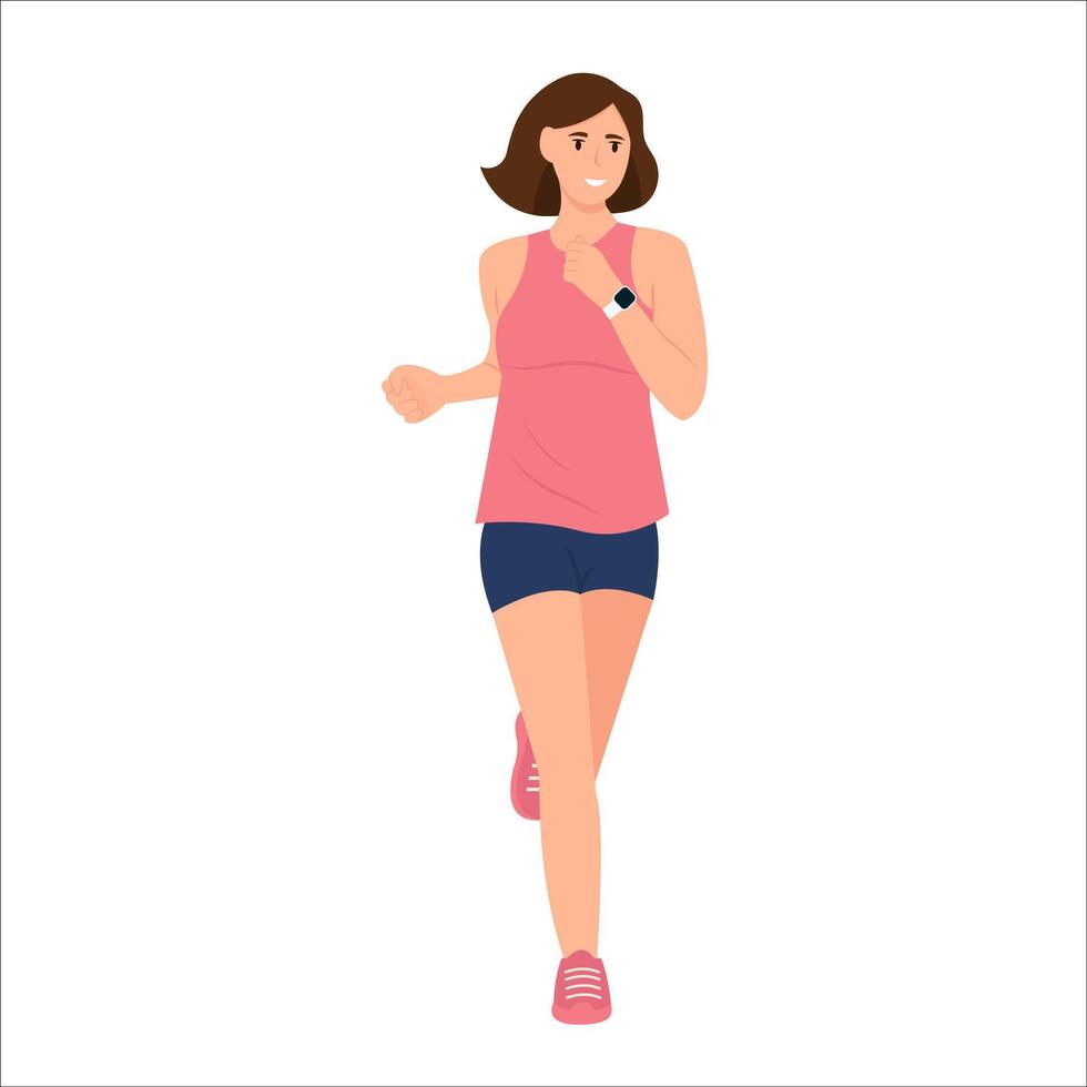 contento mujer en ropa de deporte es correr. deporte actividad, sano estilo de vida. vector ilustración aislado en blanco antecedentes