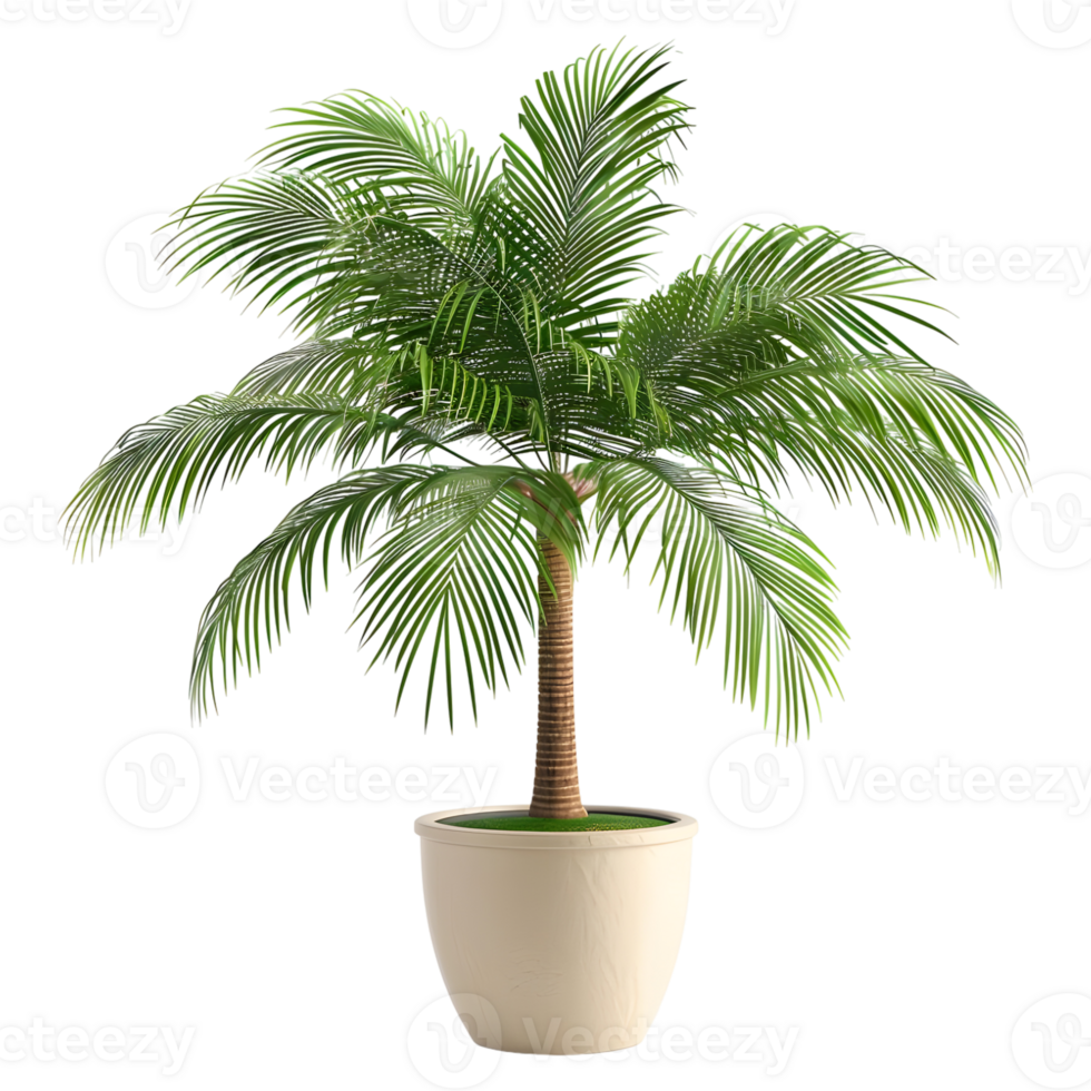 AI generated 3D Rendering of a Green Palm Tree in a Pot on Transparent Background - Ai Generated png