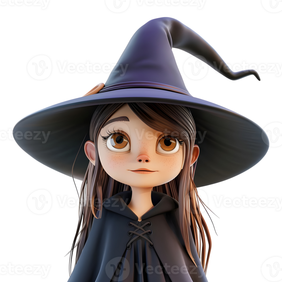 AI generated 3D Rendering of a Cute Halloween Witch Holding Stick on Transparent Background - Ai Generated png