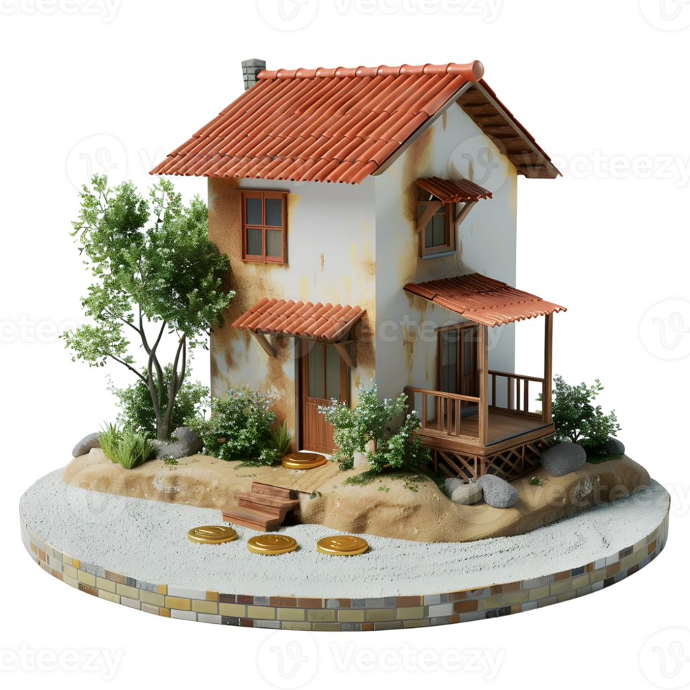 AI generated 3D Rendering of a Small House with Plants Around on Transparent Background - Ai Generated png