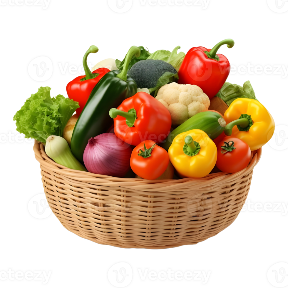AI generated 3D Rendering of a Vegetables in a Basket on Transparent Background - Ai Generated png