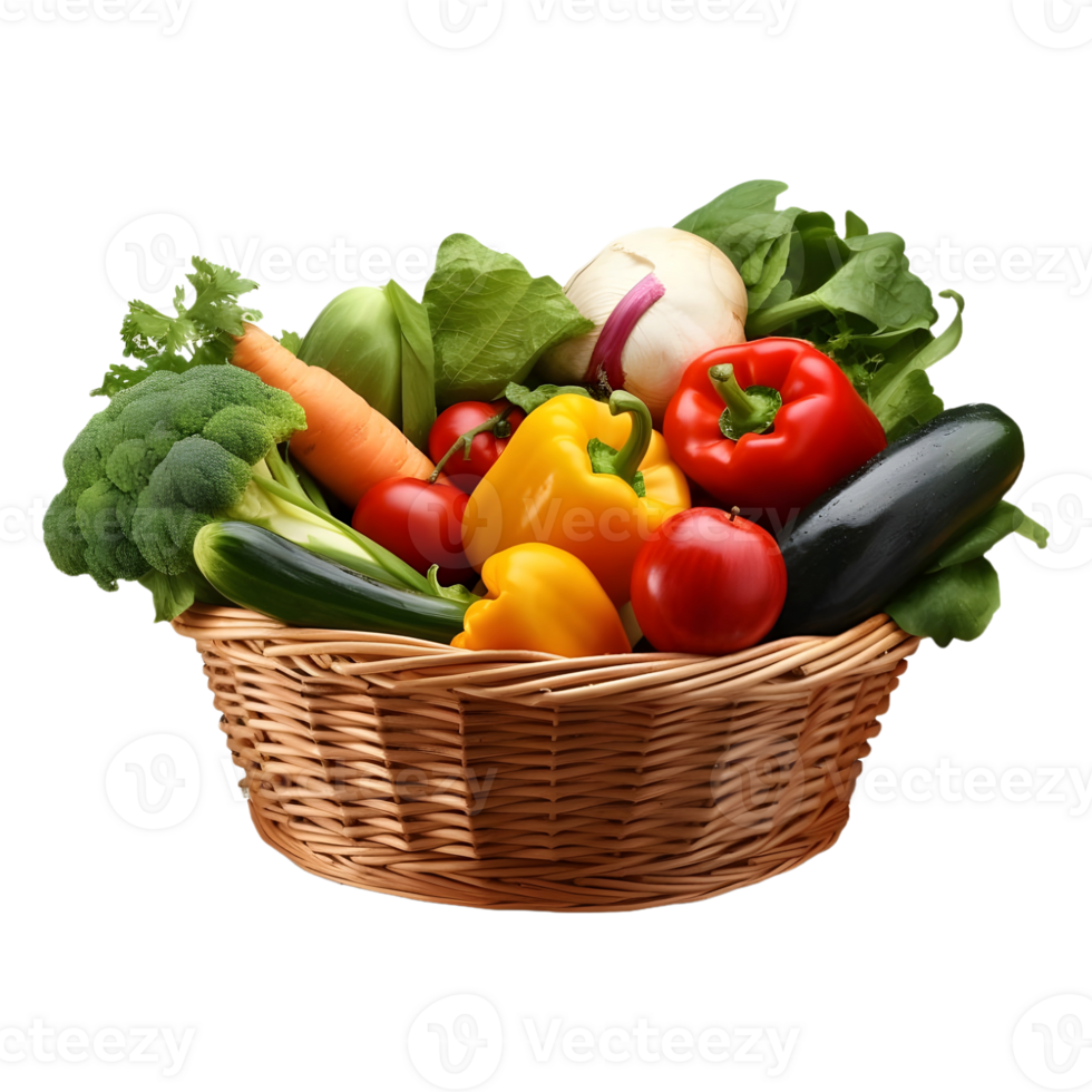 AI generated 3D Rendering of a Vegetables in a Basket on Transparent Background - Ai Generated png