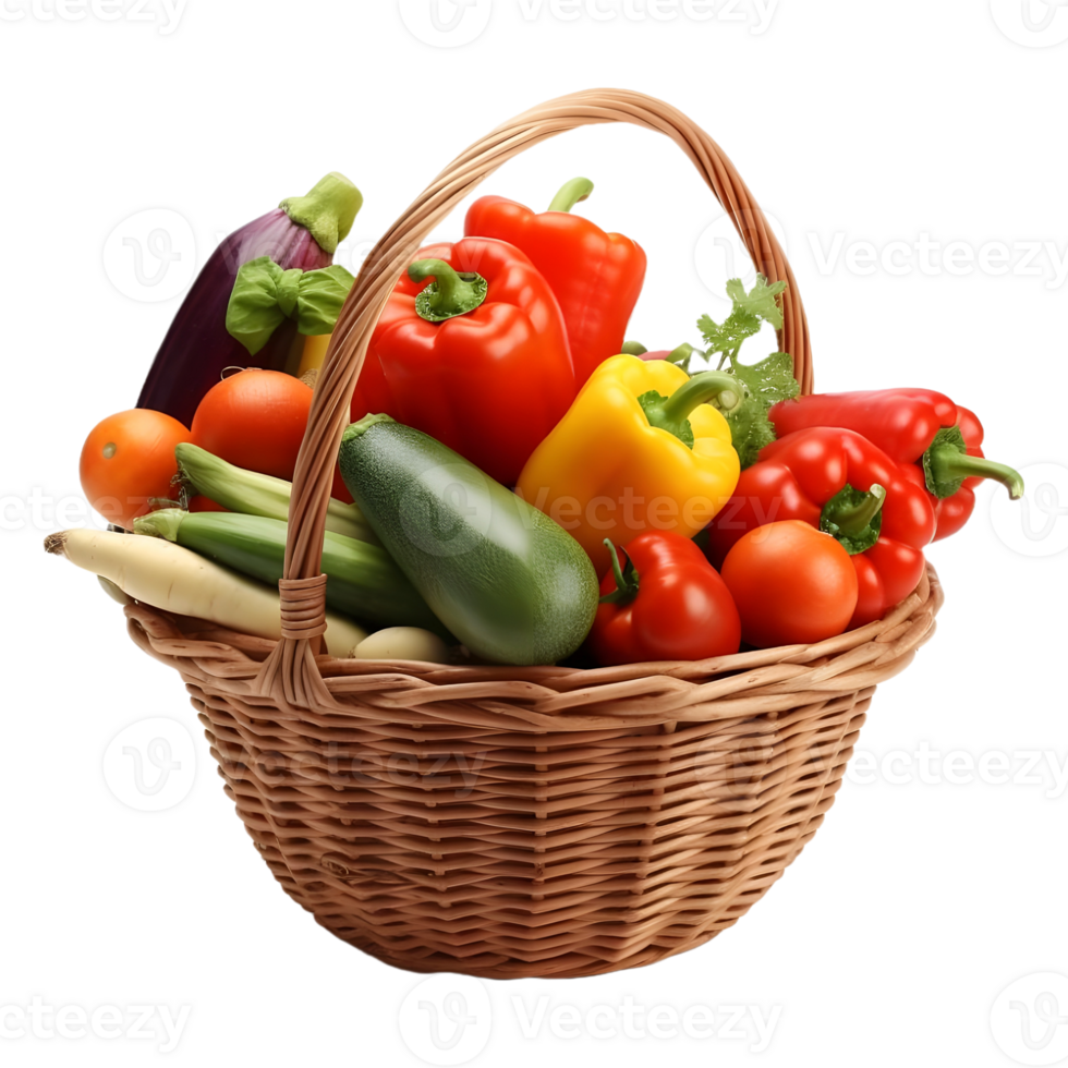 AI generated 3D Rendering of a Vegetables in a Basket on Transparent Background - Ai Generated png