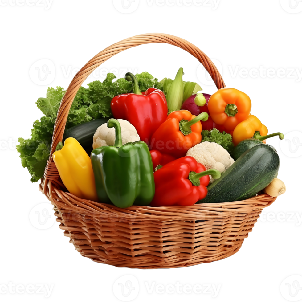 AI generated 3D Rendering of a Vegetables in a Basket on Transparent Background - Ai Generated png