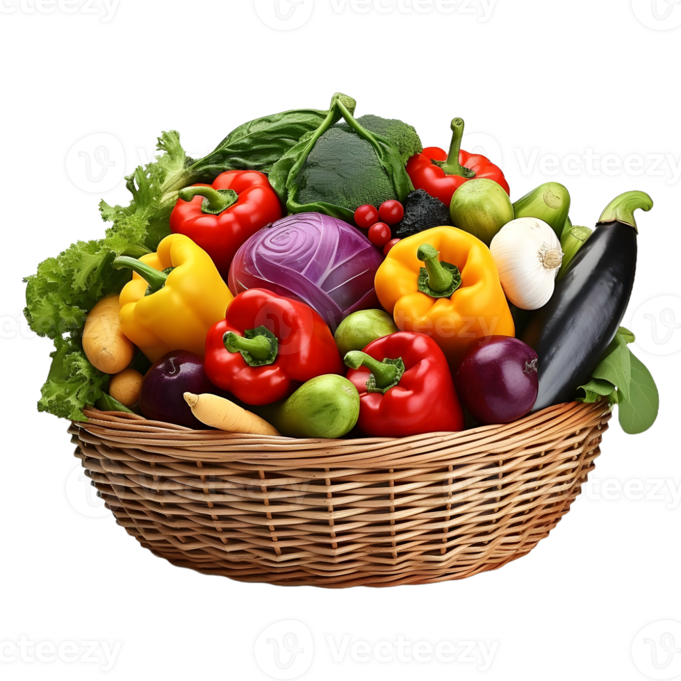 AI generated 3D Rendering of a Vegetables in a Basket on Transparent Background - Ai Generated png