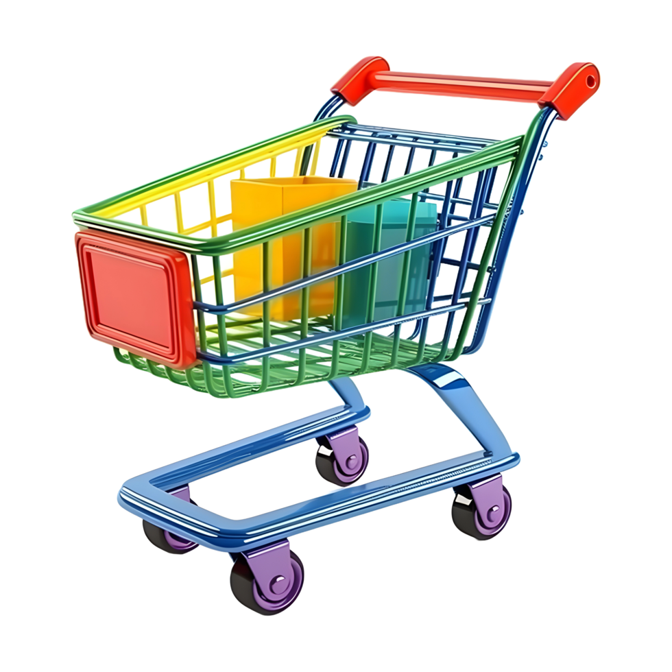 AI generated 3D Rendering of a Colorful Shopping Cart on Transparent Background - Ai Generated png