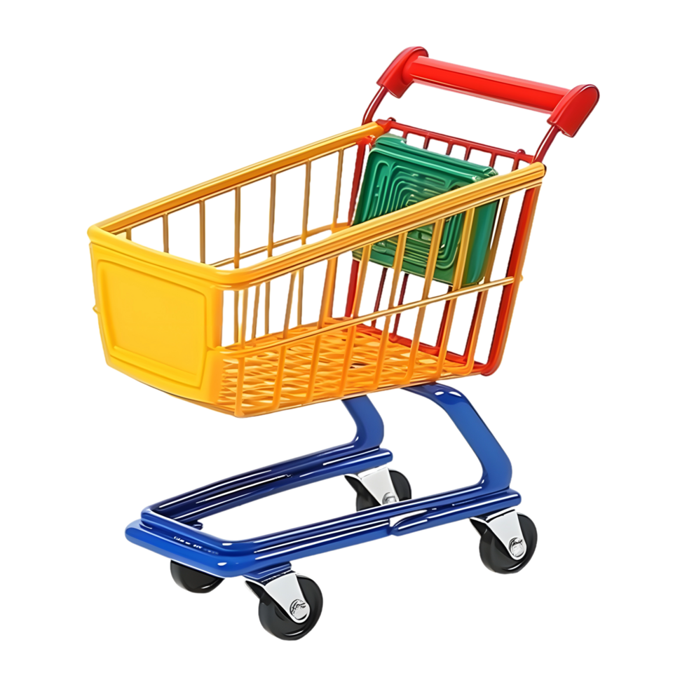 AI generated 3D Rendering of a Colorful Shopping Cart on Transparent Background - Ai Generated png