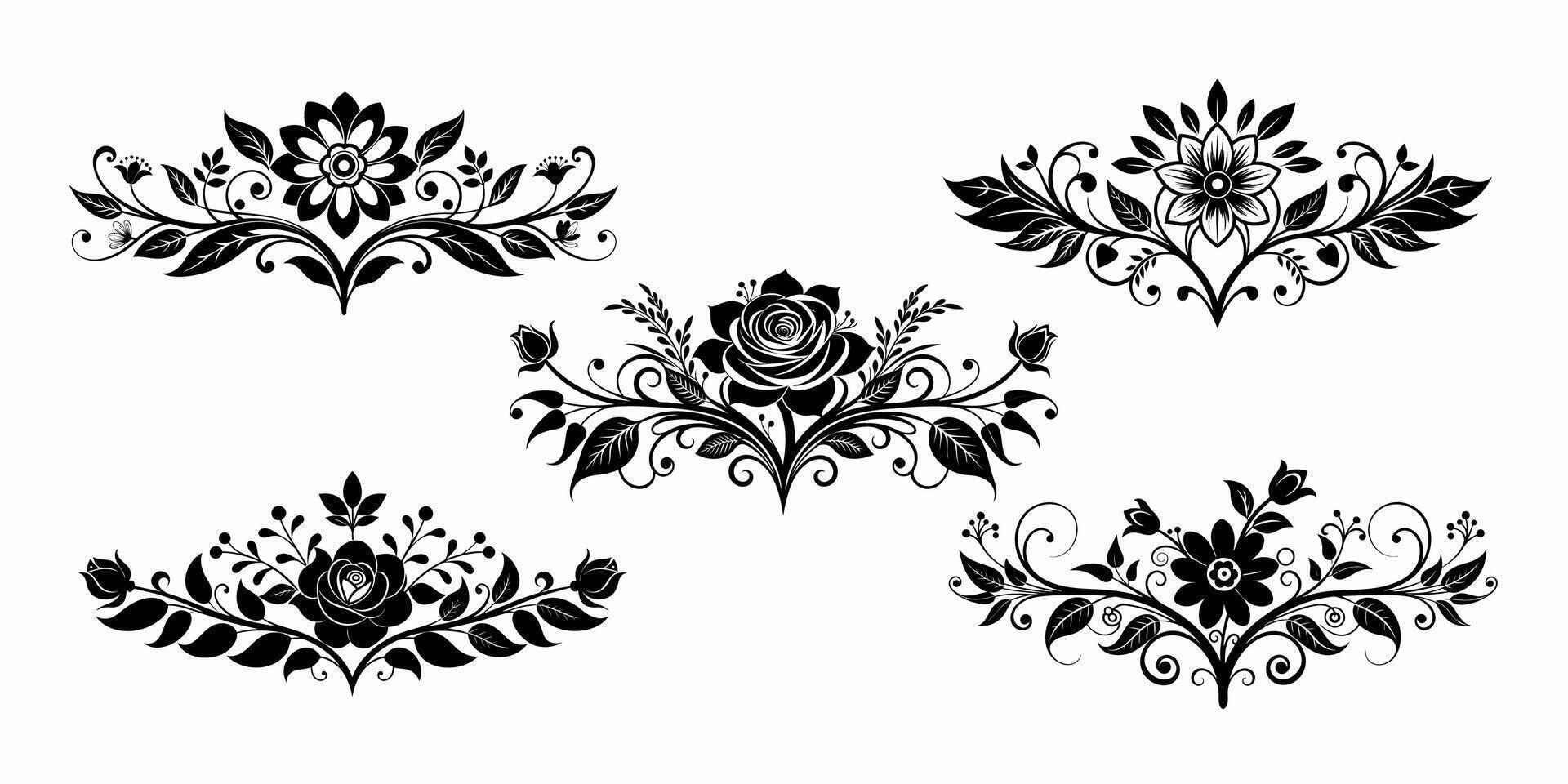 un conjunto de Clásico floral divisores en negro vector