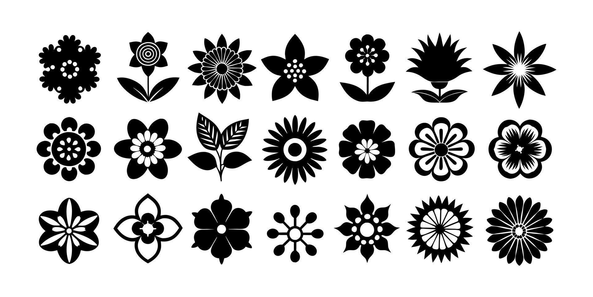 20 silueta flor logo o íconos colocar. resumen flor íconos aislado en blanco antecedentes. flor sencillo icono vector