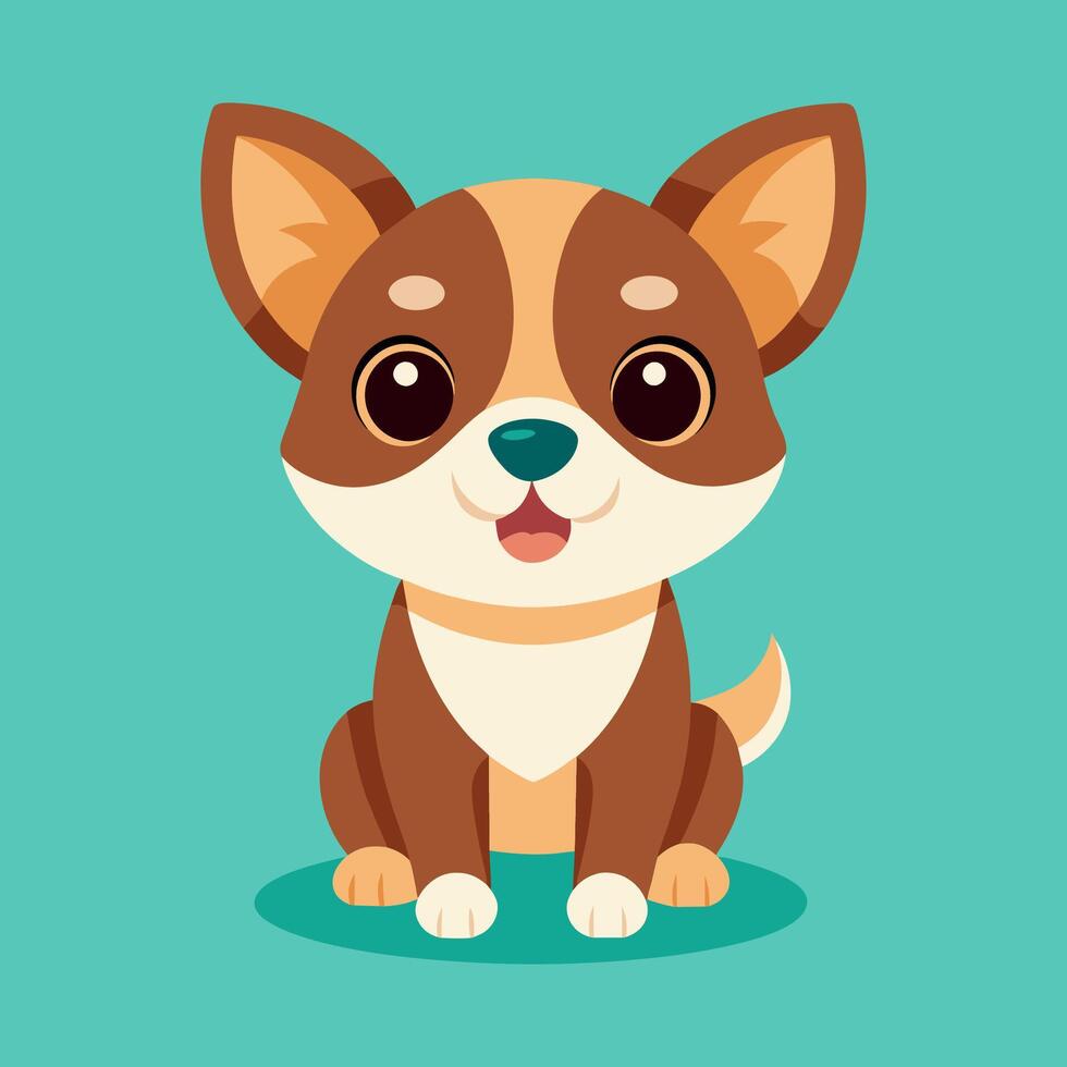 A vector illustration of a Happy, Brown, and White Puppy