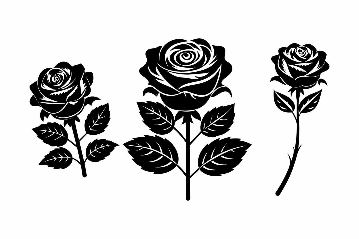 3 conjunto de decorativo vector rosas con hojas silueta