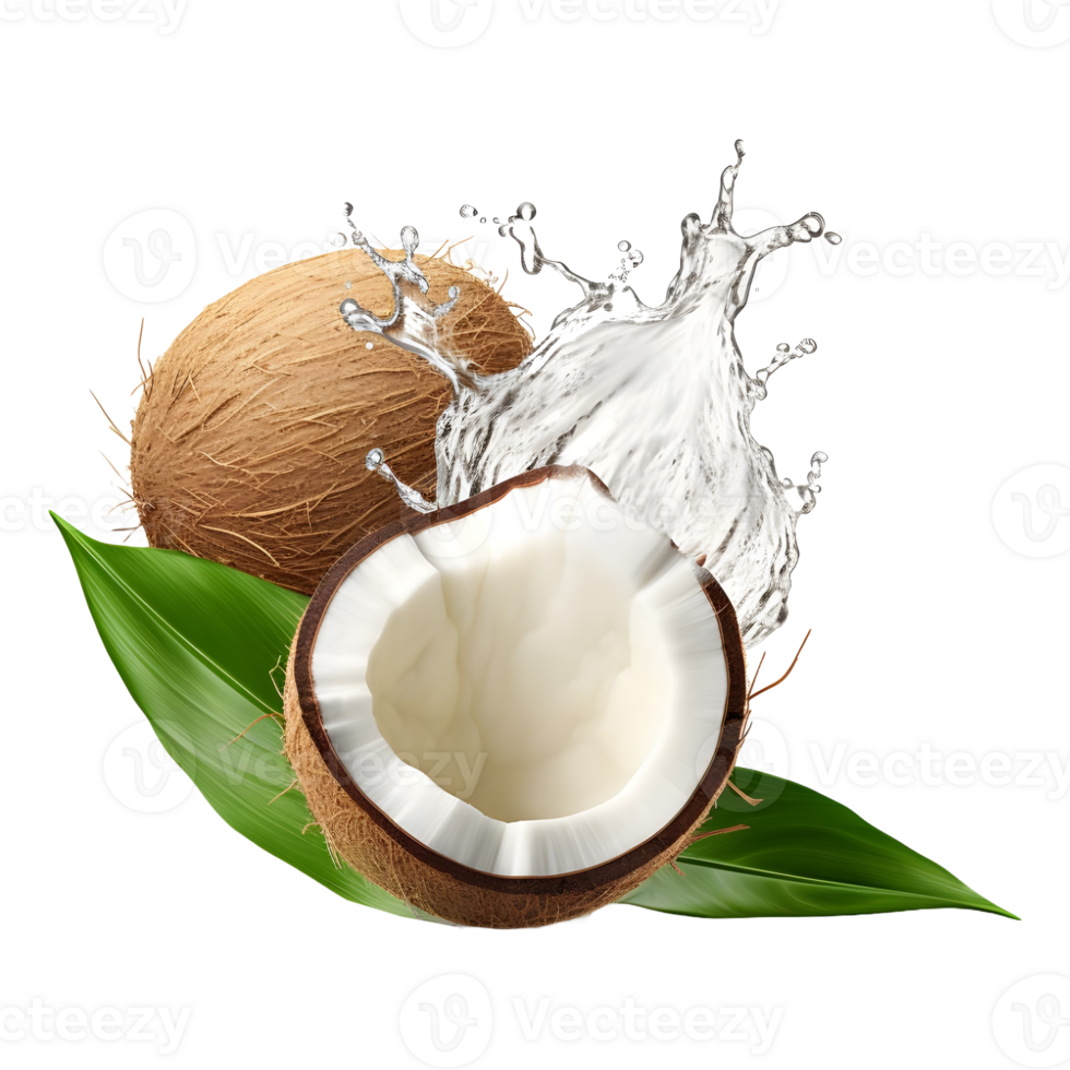 AI generated 3D Rendering of a Coconut with leaves on Transparent Background - Ai Generated png