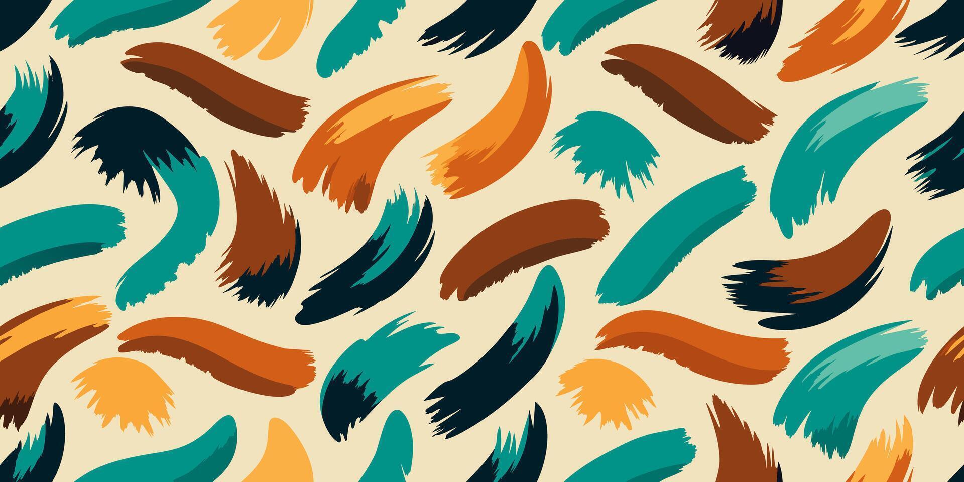 A seamless pattern of colorful brush strokes on a beige background, abstract brush strokes, flowing brush strokes vector