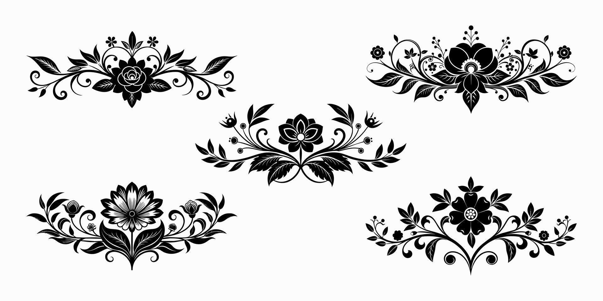 Clásico negro floral divisores para página embellecimiento vector