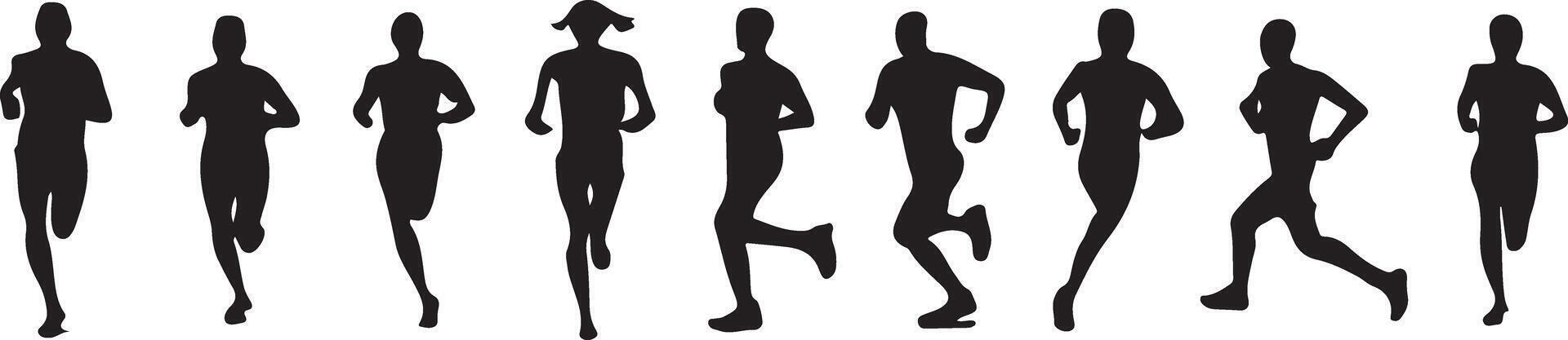 AI generated a collection of silhouettes of athletes running, running, walking, jogging and marathon running vector