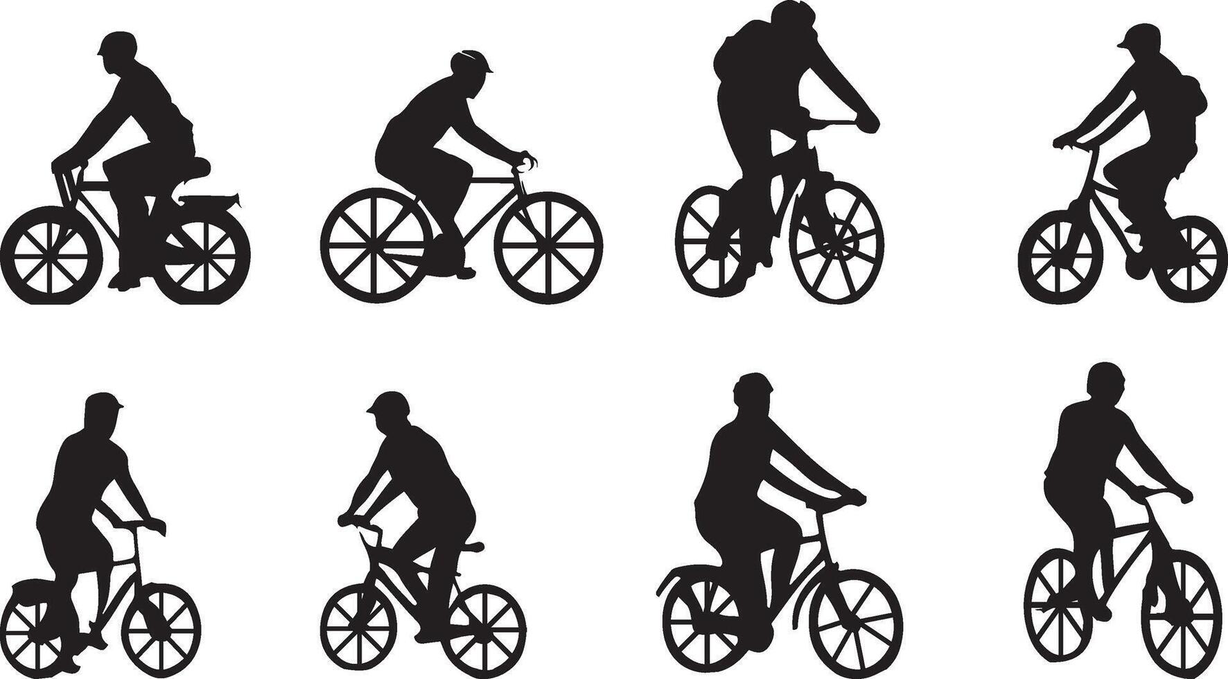 AI generated a collection of silhouettes of people riding bicycles vector