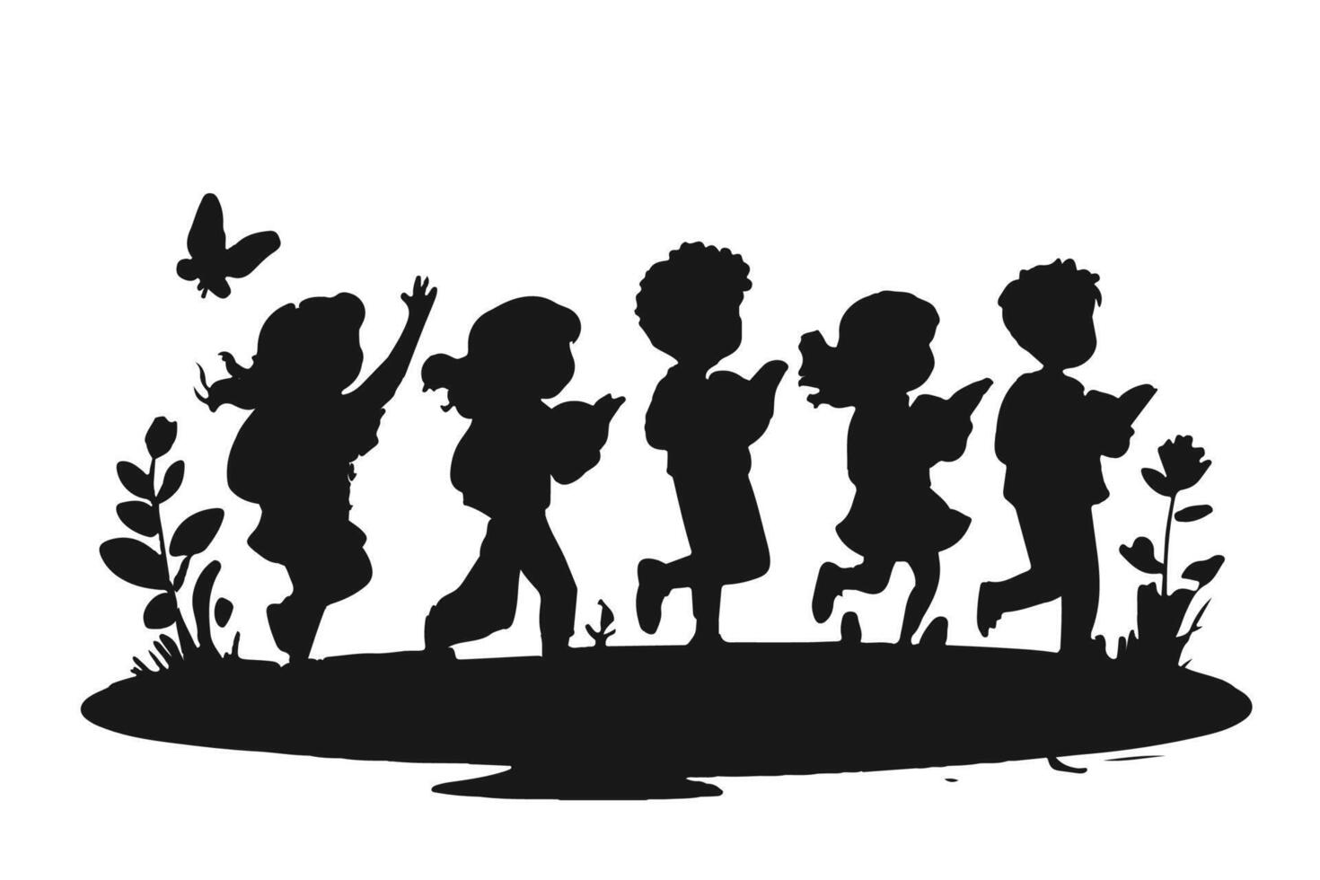 AI generated silhouette of children in spring on transparent background vector