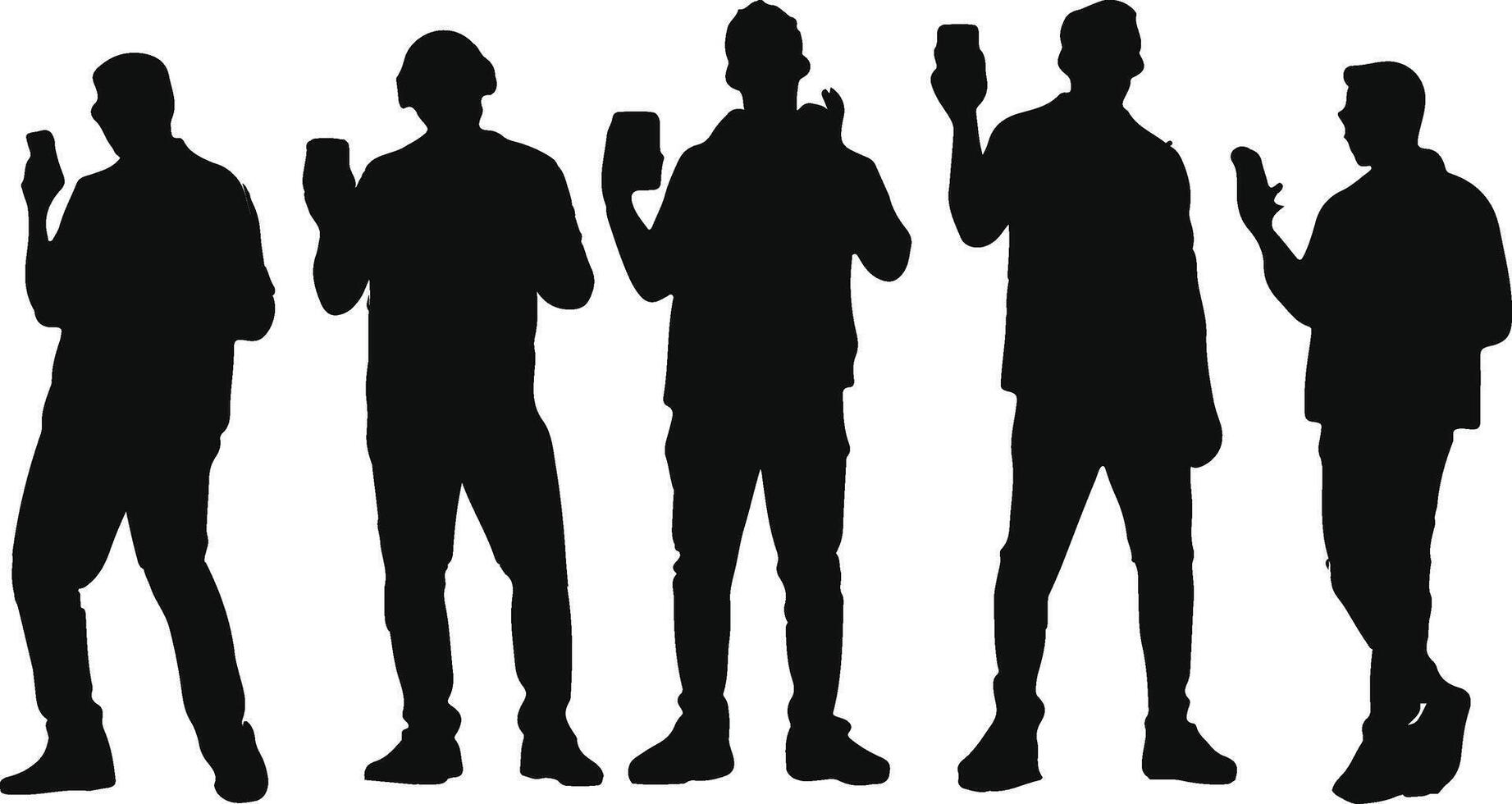 AI generated a collection of human silhouettes holding cellphones, posing, watching a concert, showing off their cellphones and standing vector