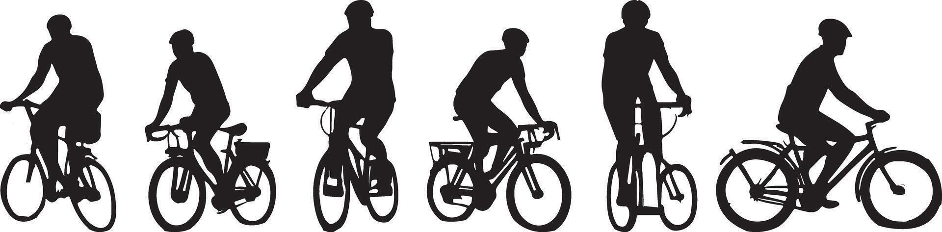 AI generated a collection of silhouettes of people riding bicycles vector