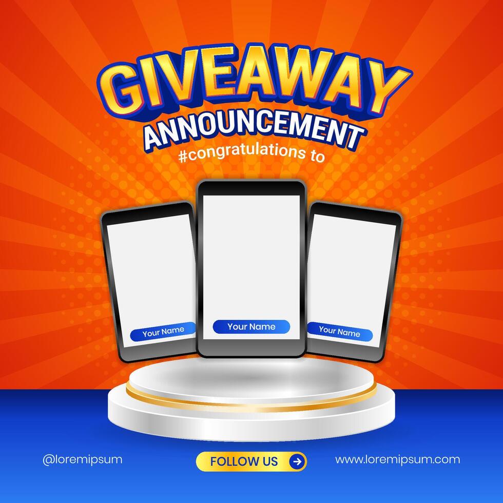 Giveaway winner announcement social media post banner template with 3d element vector
