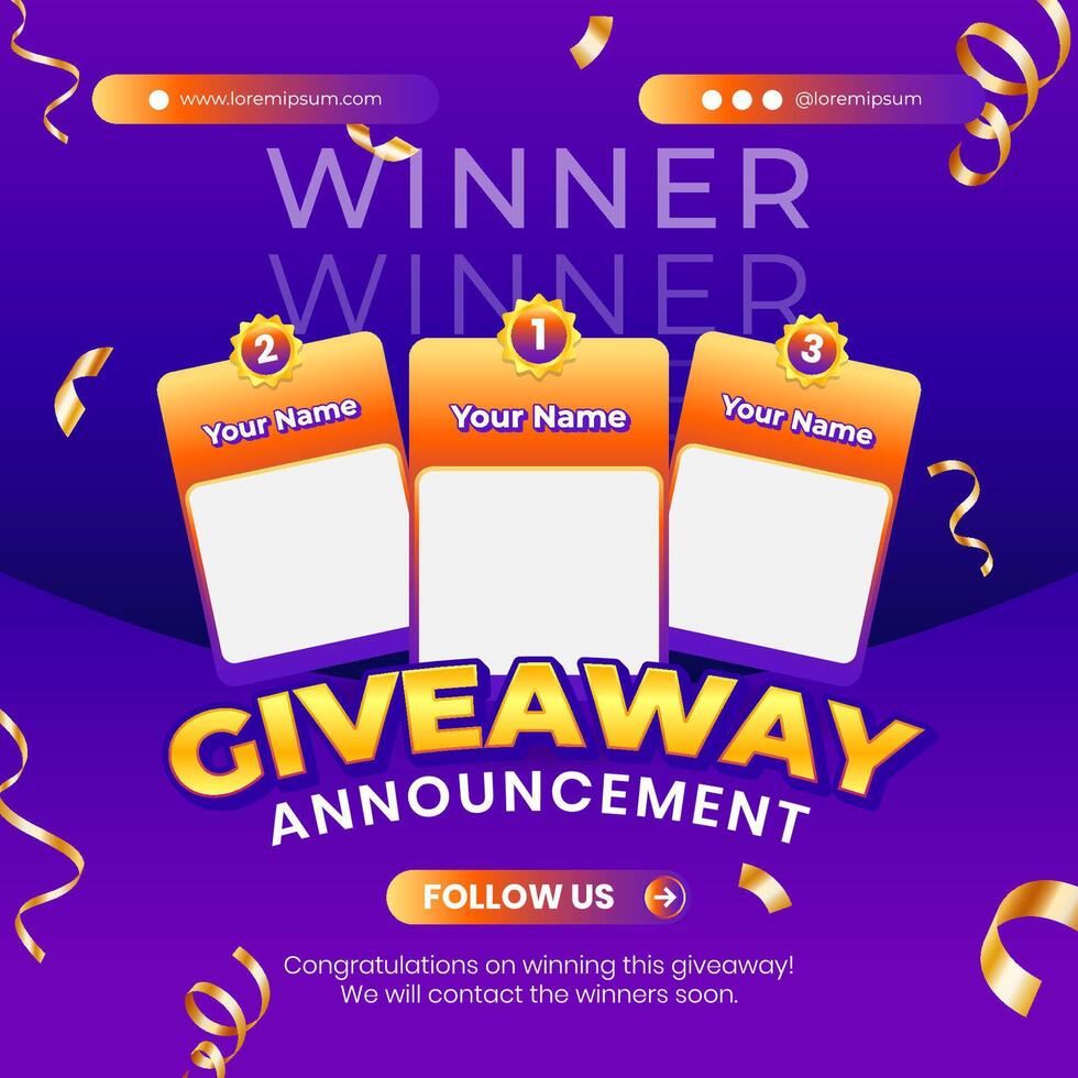 Giveaway winner announcement social media post banner design template vector