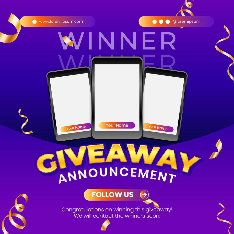 Giveaway winner announcement social media post banner design template vector