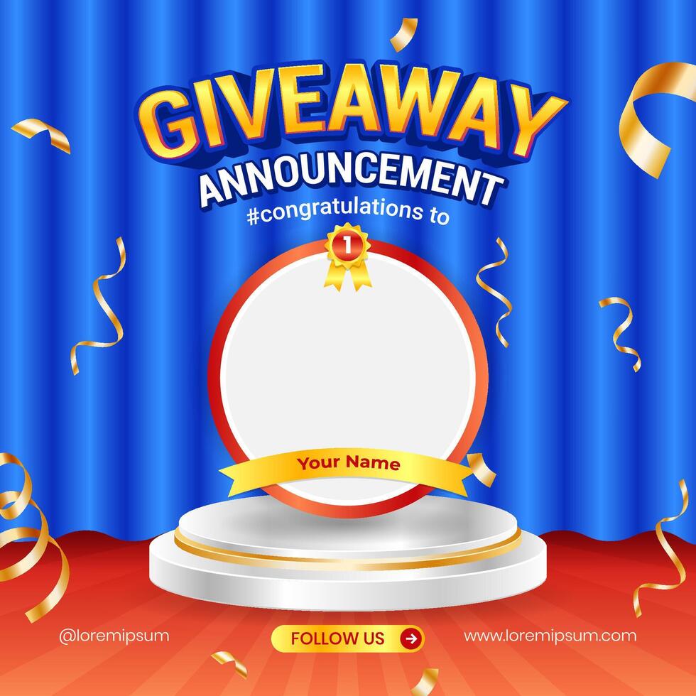 Giveaway winner announcement social media post banner template with 3d element vector