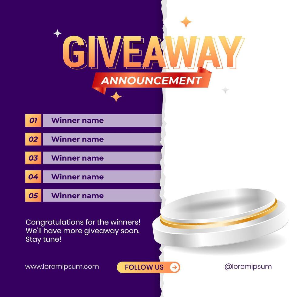 Giveaway winner announcement social media post banner design template vector
