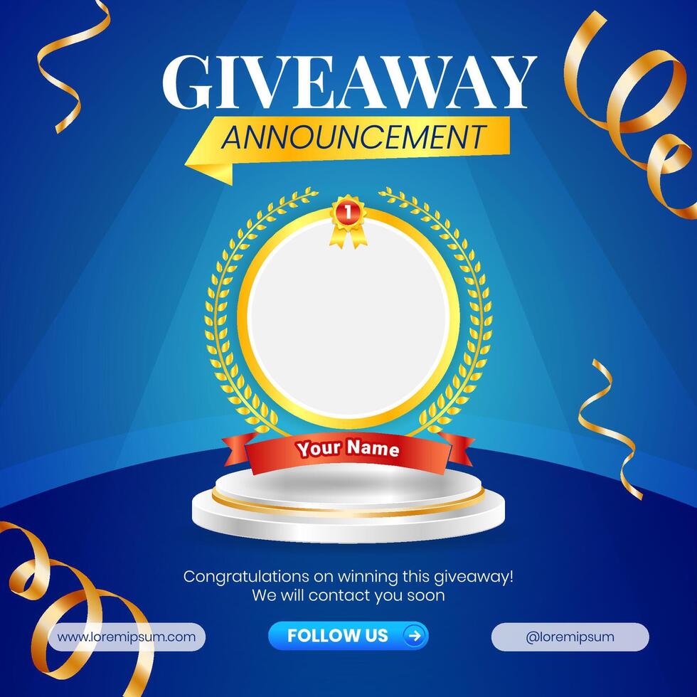 Giveaway winner announcement social media post banner template with 3d element vector