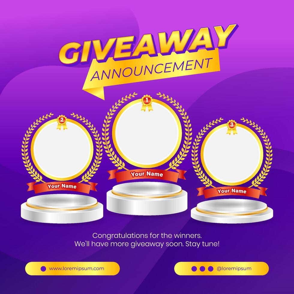 Giveaway winner announcement social media post banner template with 3d element vector