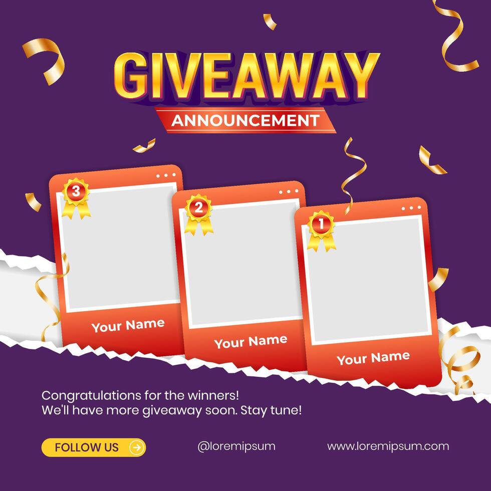 Giveaway winner announcement social media post banner design template vector