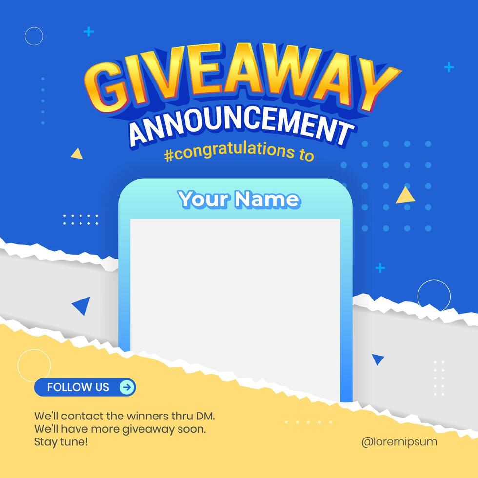 Giveaway winner announcement social media post banner design template vector