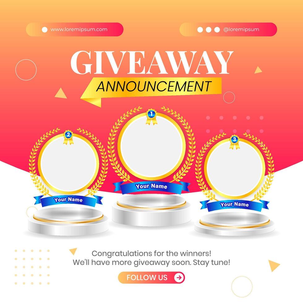 Giveaway winner announcement social media post banner template with 3d element vector