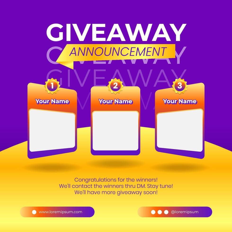 Giveaway winner announcement social media post banner design template vector