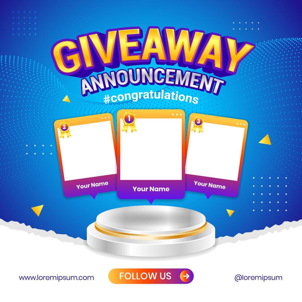 Giveaway winner announcement social media post banner design template vector