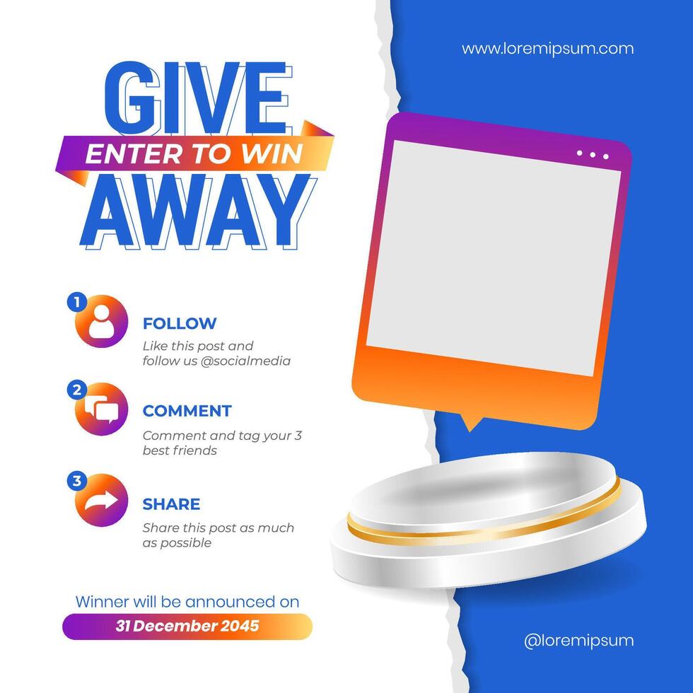 Giveaway steps for social media contest design concept template vector