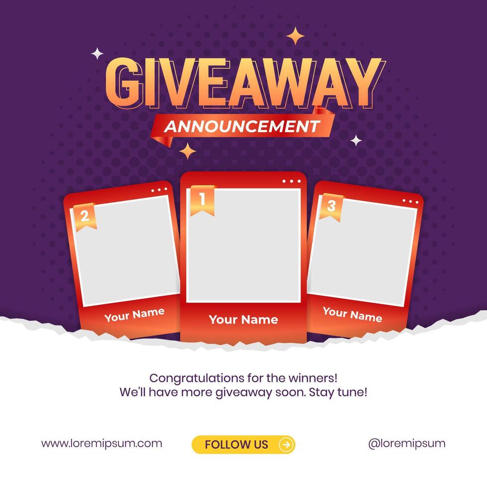 Giveaway winner announcement social media post banner design template vector