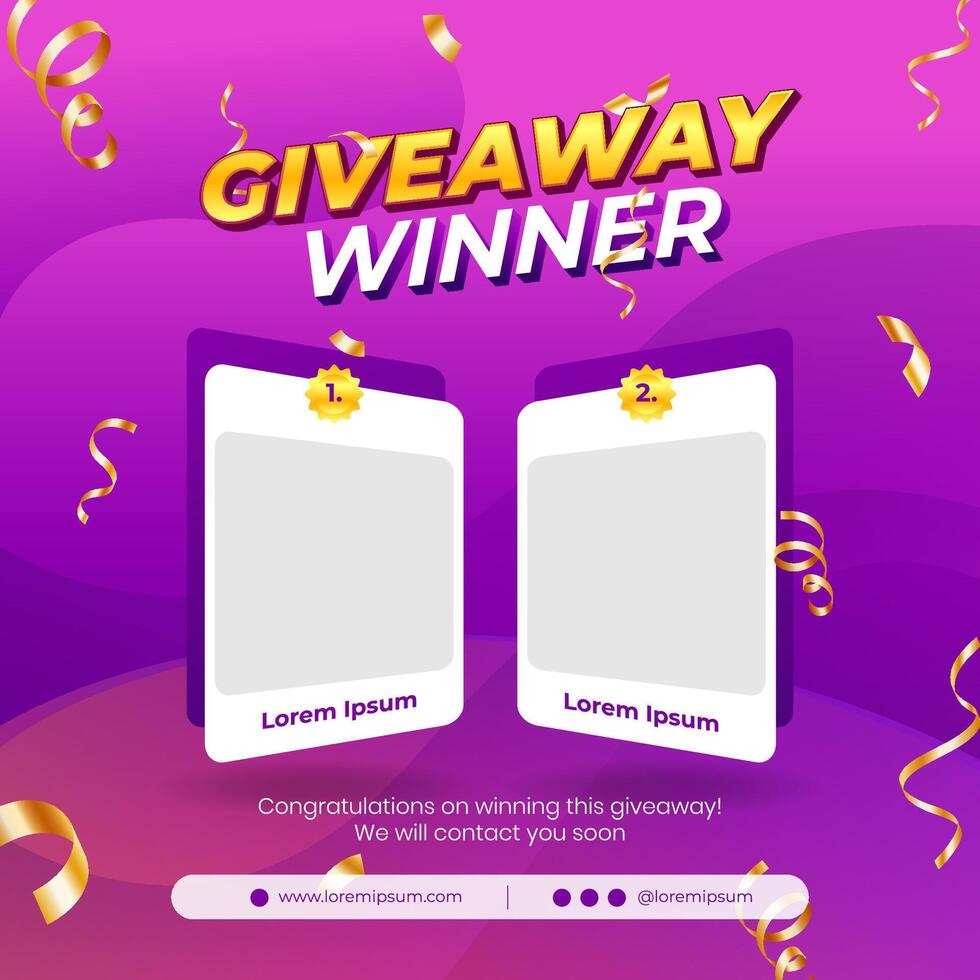 Giveaway winner announcement social media post banner design template vector