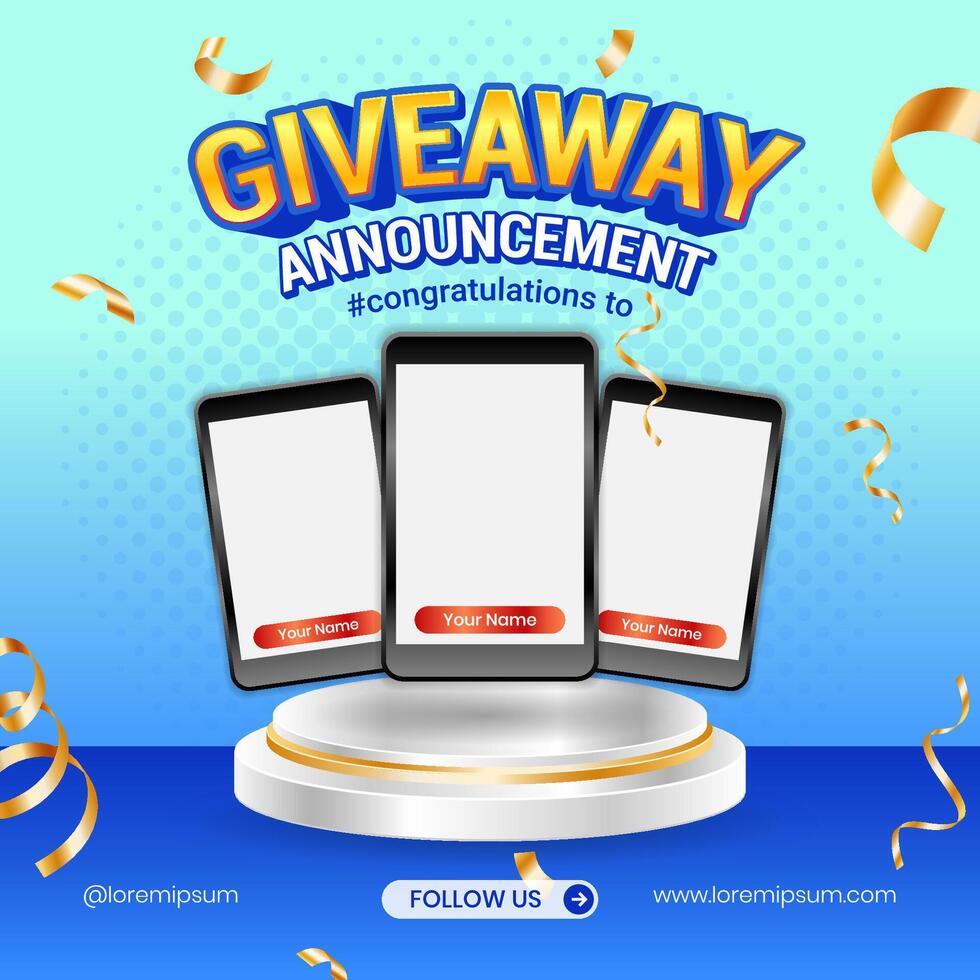 Giveaway winner announcement social media post banner template with 3d element vector