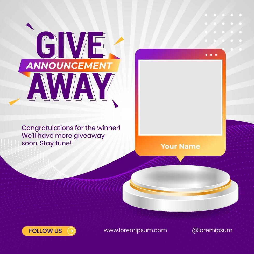 Giveaway winner announcement social media post banner design template vector