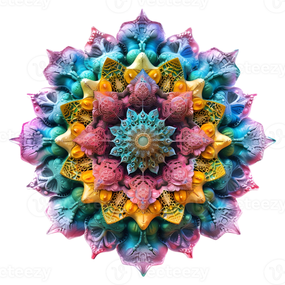 ai gegenereerd 3d renderen van een mandala kunst bloem Aan transparant achtergrond - ai gegenereerd png