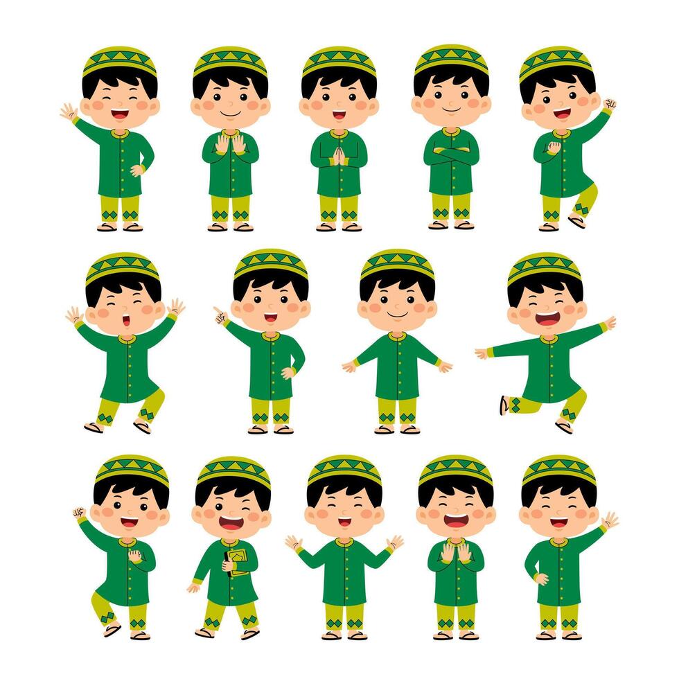 cute little kids boy muslim vector