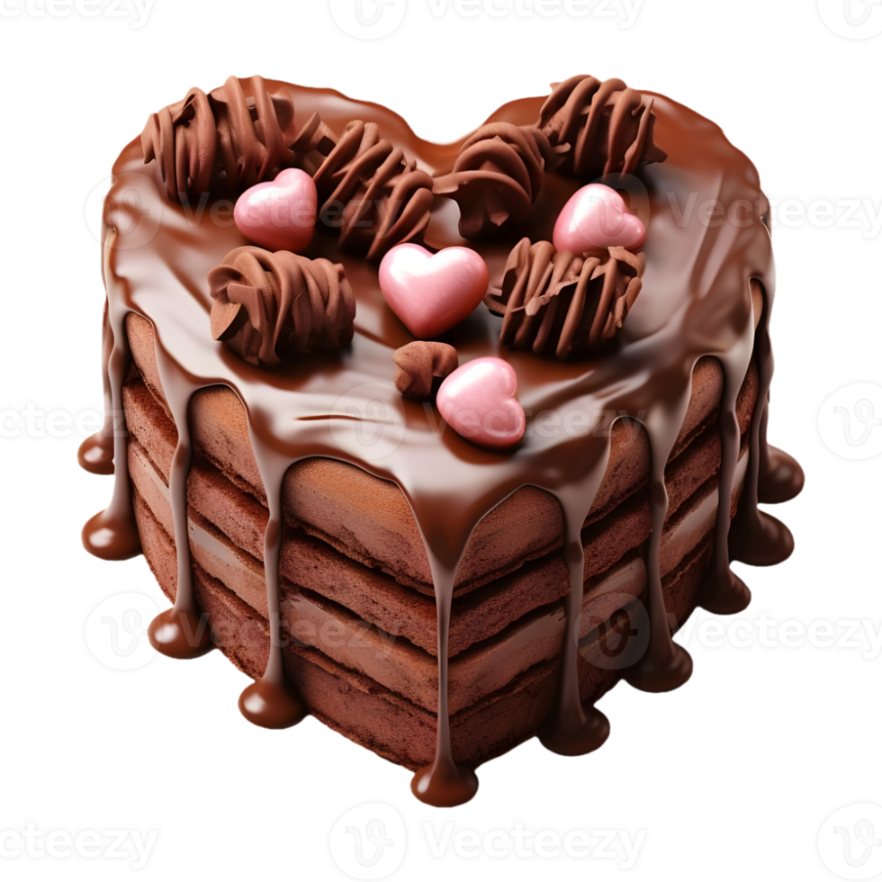 AI generated Love Heart Chocolate Cake on Transparent background - Ai Generated png